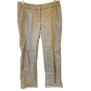H&M 100% Linen Gray Dress Pants Women Size 10 Pocket Mid rise straight